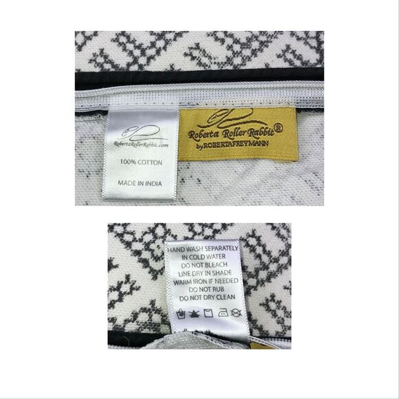 Roberta Roller Rabbit 100% Cotton Square Pillow Case Cover 21x22 Zip Black White - Picture 3 of 10